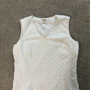 Talbots Petites White Linen Eyelet Tank Size 2